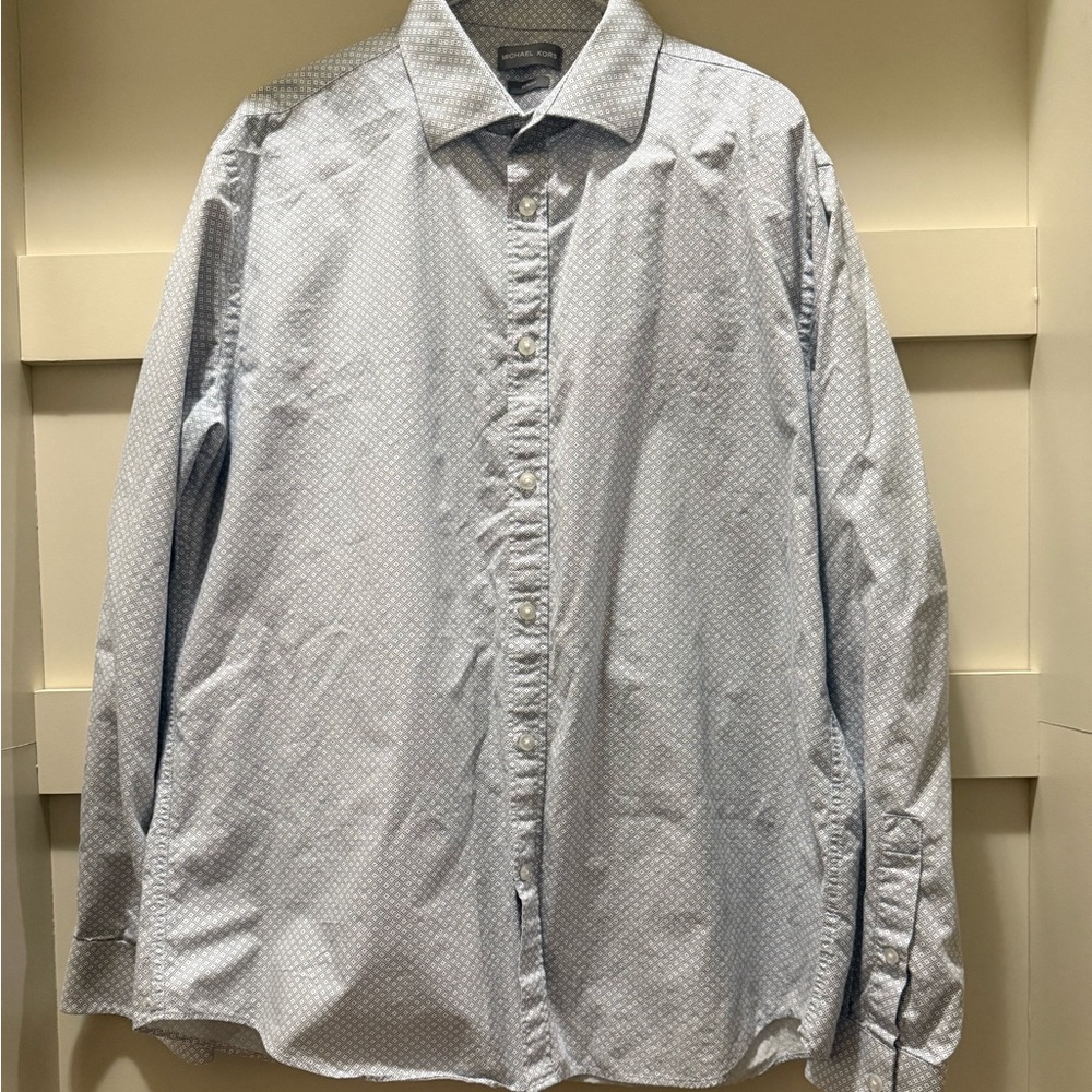 Michael Kors Men's Light Blue Patterned Shirt